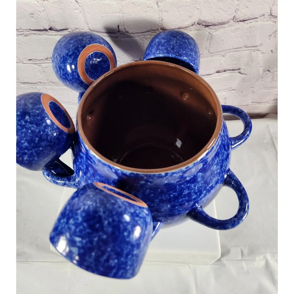 Vtg Baum Bros Style Eyes Blue Speckled Sponged Soup Tureen W / 4 Bowls